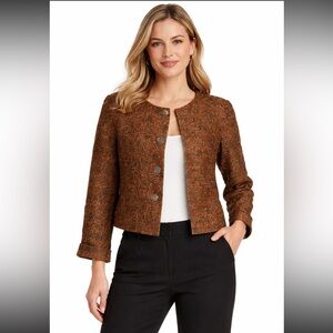 Jones New York Collection Tweed  Brown Cropped Blazer, 6